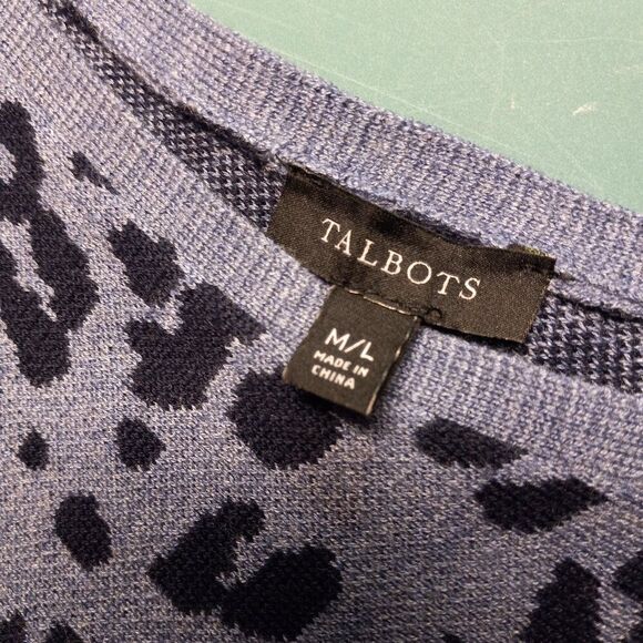 Talbots Womens M/L Leopard Print Blue Poncho Soft Comfy Fun Unique Cottagecore - Picture 2 of 6